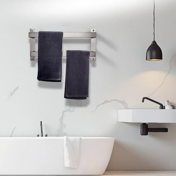 16 in. Wall Mounted Stainless Steel 2-Bar Towel Rack Towel Holder for Bathroom in Brushed Nickel