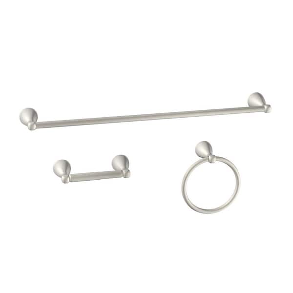 Glacier Bay Alima 3-Piece Bath Hardware Set with Towel Ring, Toilet Paper Holder and 24 in. Towel Bar in Brushed Nickel