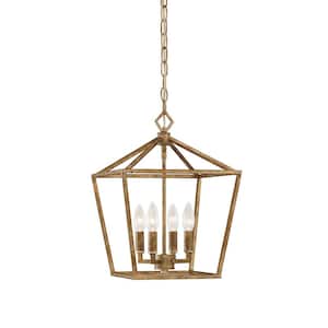 4-Light 12 in. Wide Vintage Gold Taper Candle Pendant
