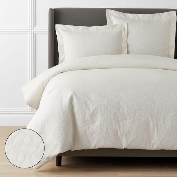Legends Hotel Jacquard Leaf Ivory Wrinkle-Free Supima Cotton Twin/Twin XL Duvet Cover