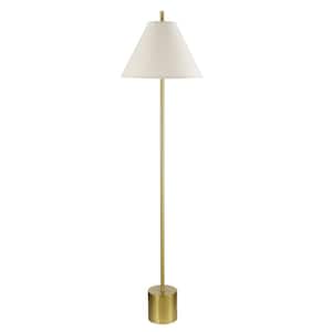 Hill 60 in. 1-Light Matte Brass Floor Lamp with Beige Linen Shade