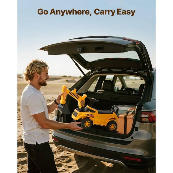 Ride-On Excavator Toy for Toddlers, Push Car for Ages 19-36 Months, 55 lbs. Capacity, Yellow Foot-to-Floor Walker