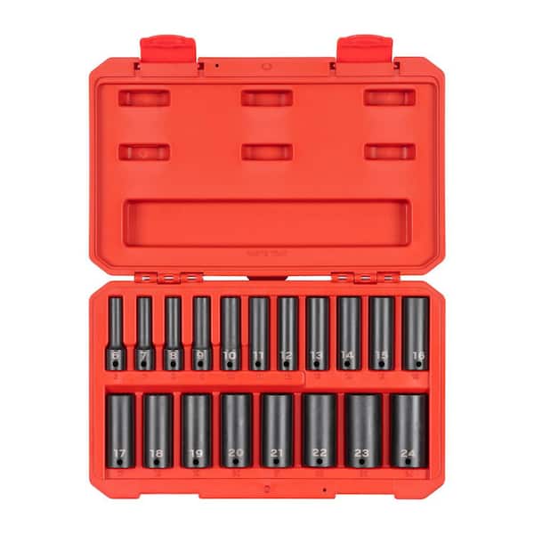 TEKTON 3/8 in. Drive Deep 12-Point Impact Socket Set, (19-Piece) (6 - 24 mm)