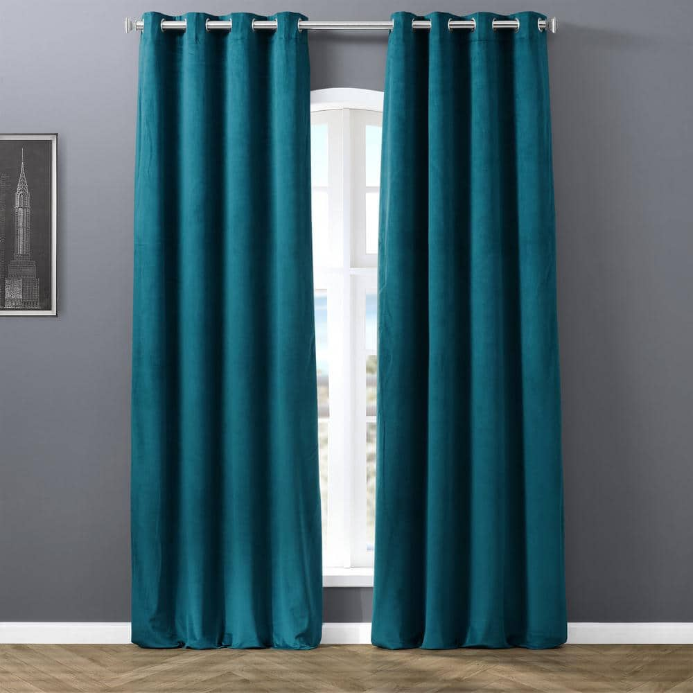 Exclusive Fabrics Furnishings Everglade Teal Velvet Grommet Blackout Curtain 50 In W X 108 In L Vpch 140804 108 Grbo The Home Depot