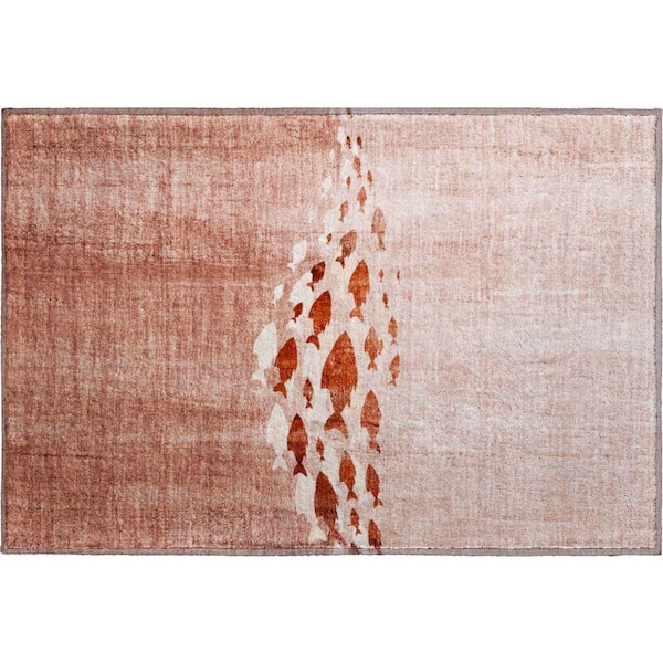 Mayfield Premium Machine Washable Indoor/Outdoor Geometric AMF627 Terracotta 1 ft. 8 in. x 2 ft. 6 in. Area Rug