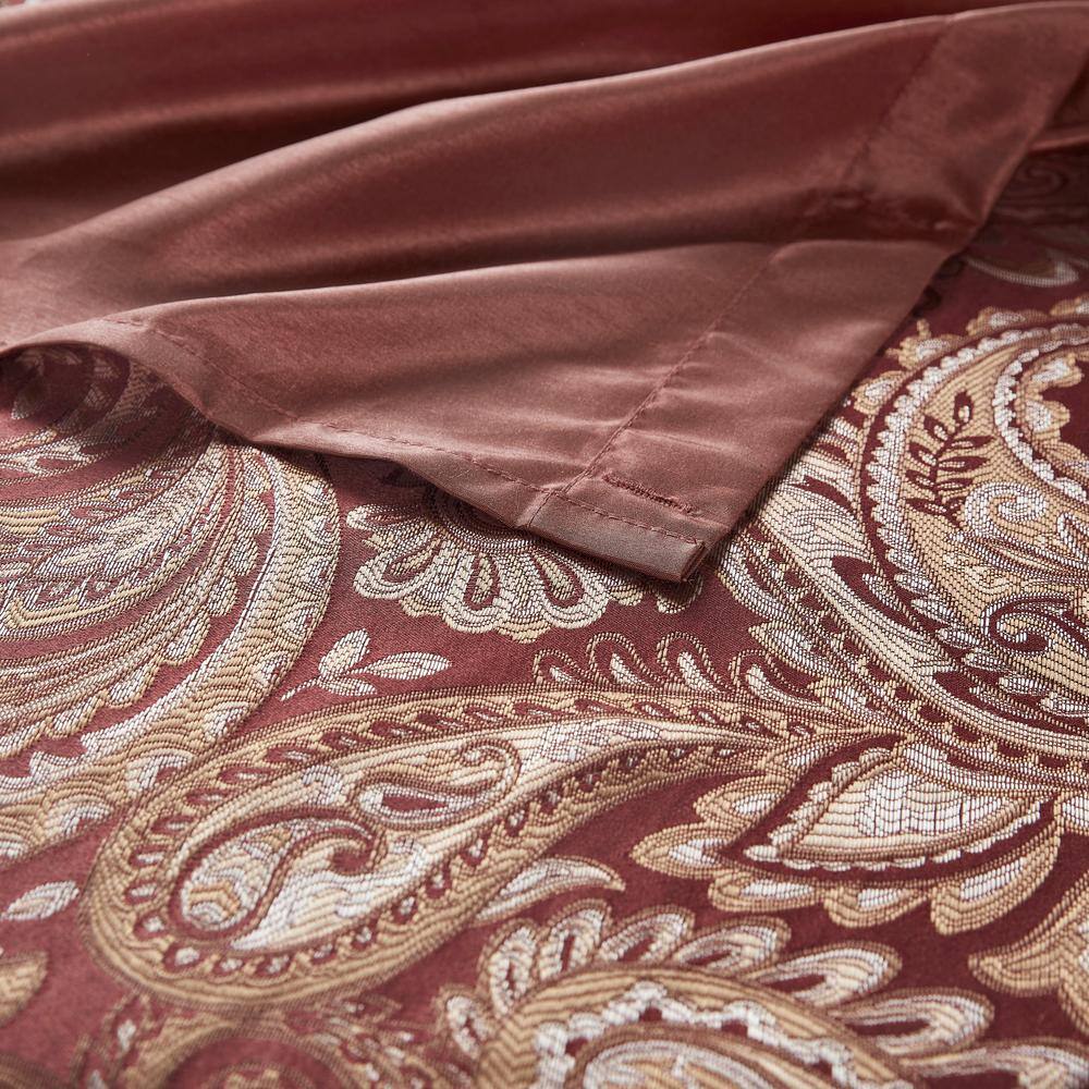 Burgundy Paisley Jacquard Shower Curtain with Solid Panel