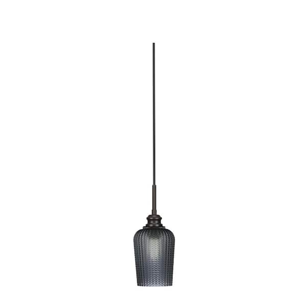 Unbranded Albany 60-Watt 1-Light Espresso Pendant Mini Pendant Light Smoke Textured Glass and Light Bulb Not Included