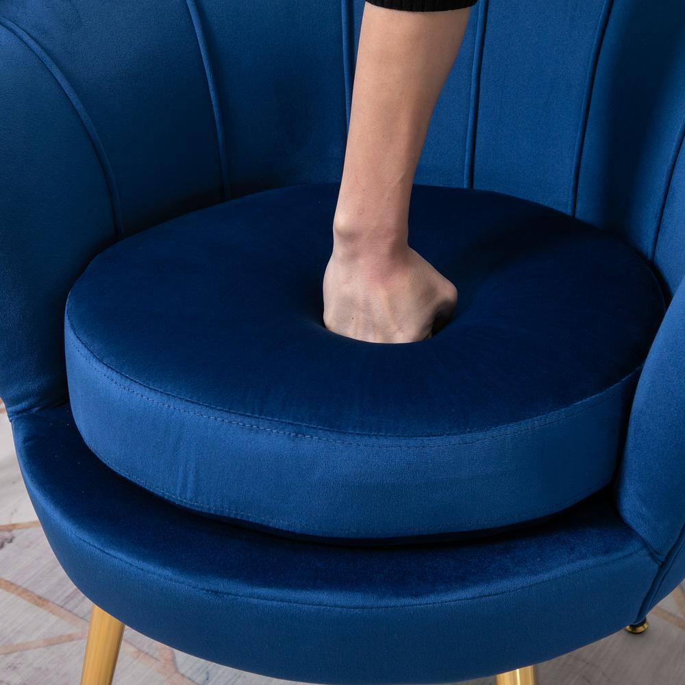 Elegant Lotus Blue Velvet Accent Chair with Gold Metal Legs