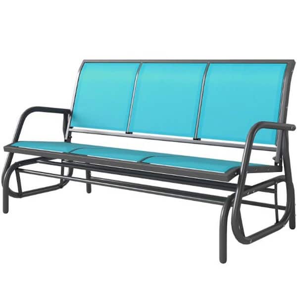 58 in. Metal Outdoor Patio Glider Bench with 3 Seats in Blue