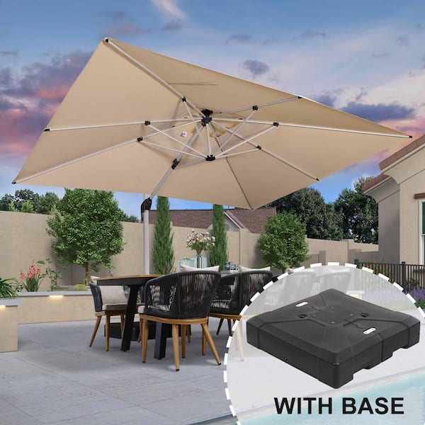 10 ft. x 13 ft. High-Quality Aluminum 360 Rotation Cantilever Polyester Outdoor Patio Umbrella with Base, Beige