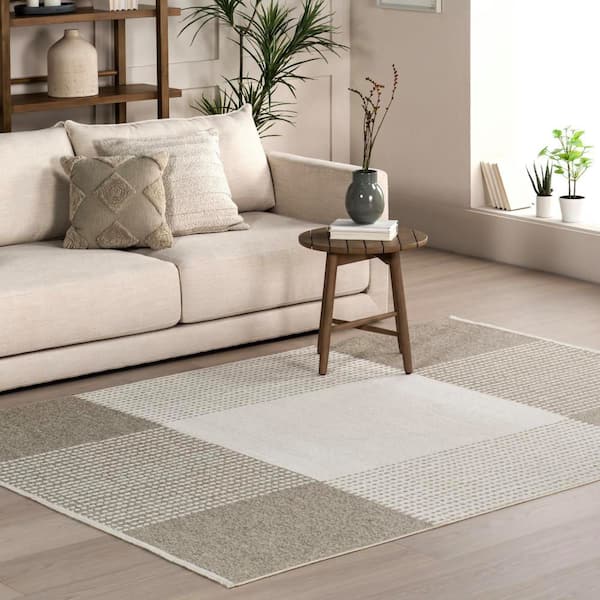 Kirby Plaid Reversible Machine Washable Cream 6 ft. 7 in. x 9 ft. Area Rug