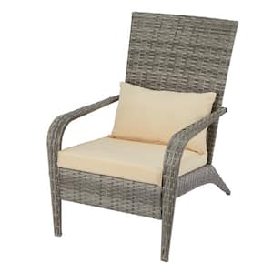 Trump Gray Wicker Outdoor Patio Dining Chair PE Rattan Porch Chair with Pillow and Beige Cushion