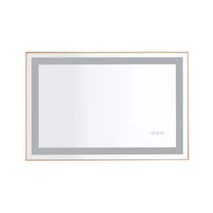 36 in. W x 24 in. H Rectangular Gold Metal Framed Wall Mount Bathroom Vanity Mirror, High Lumen+Anti-Fog