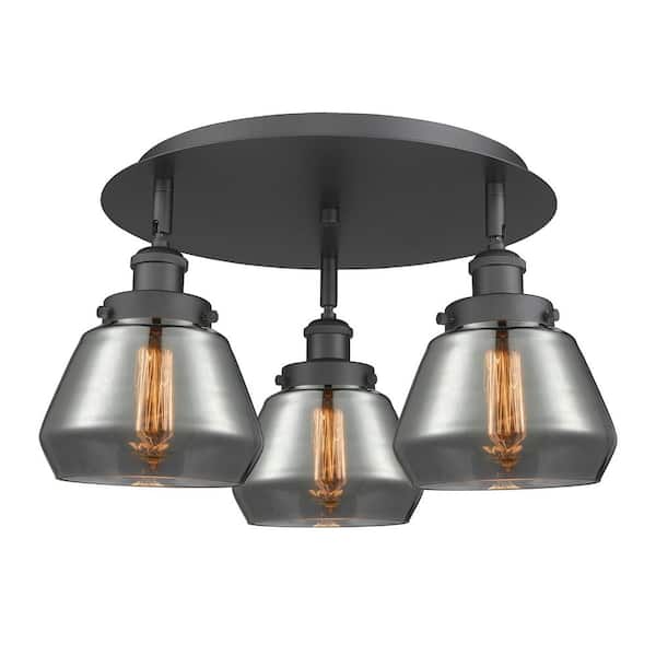 Fulton 18.25 in. 3-Light Matte Black Art Nouveau Flush Mount with Smoked Glass Shade