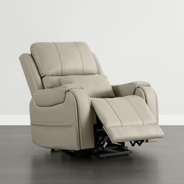 Damon Grey Modern Leather Lift Recliner with Heat and Massage, Lumbar Pillow, Storage Pockets and Cup Holder for Elderly