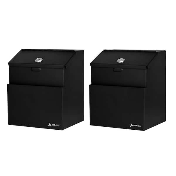 Wall Mountable Steel Locking Suggestion Secure Drop Box, Black (2-Pack)