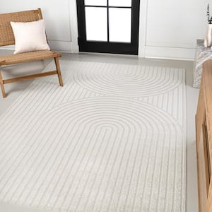Sofia High-Low MidCentury Modern Arch Stripe 2-Tone Ivory/Cream 4 ft. x 6 ft. Indoor/Outdoor Area Rug
