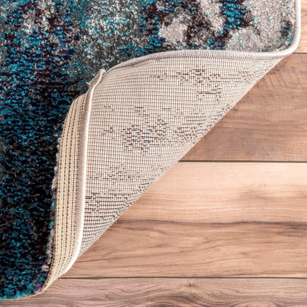 Haydee Blue and Gray Abstract Round Synthetic Area Rug, 5'0"