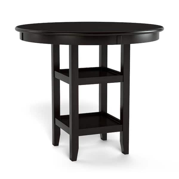Costway 42 in. Round Black Wood Counter Height Dining Table with 2-Tier Storage Shelf (Seats-4)