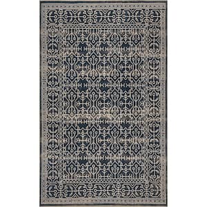 Beverly Machine Washable Global Inspired Navy 4 ft. x 6 ft. Indoor Area Rug