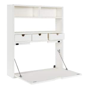 Georgie 26.00 in. W Rectangle White Wood 3 Drawer Floating Desk With Folding Feature