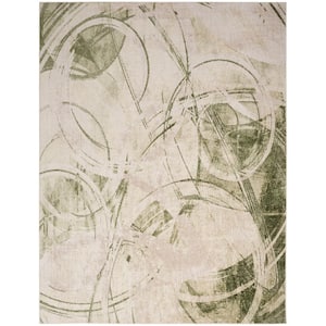 Astra Machine Washable Beige Green 7 ft. x 9 ft. Abstract Contemporary Area Rug