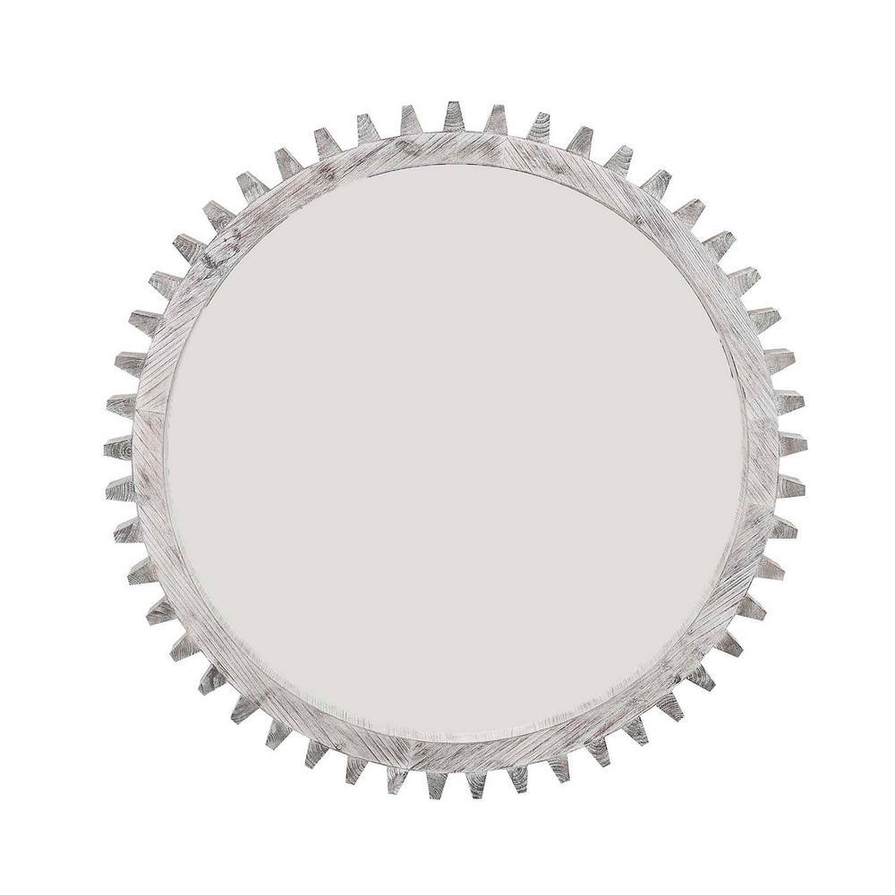 White 34 in. W x 34 in. Wood Round Hanging Gear Shape Decorative Mirrors Wa