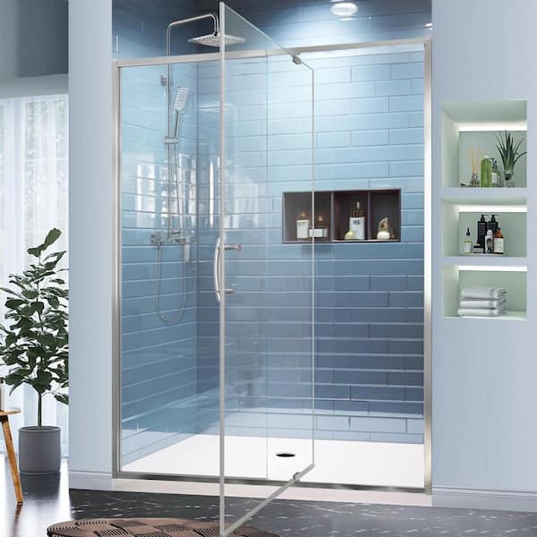 Lonni 56 - 60 in. W. x 71 in. H Pivot Swing Semi-Frameless Shower Door in Chrome with Clear SGCC Tempered Glass