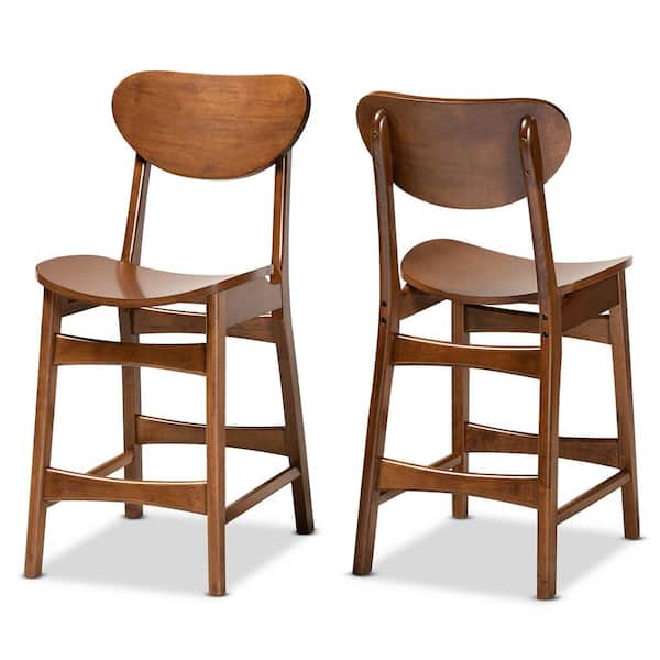 Baxton Studio Katya 38.6 in. Walnut Brown High Back Wood Counter Height Bar Stool (Set of 2)