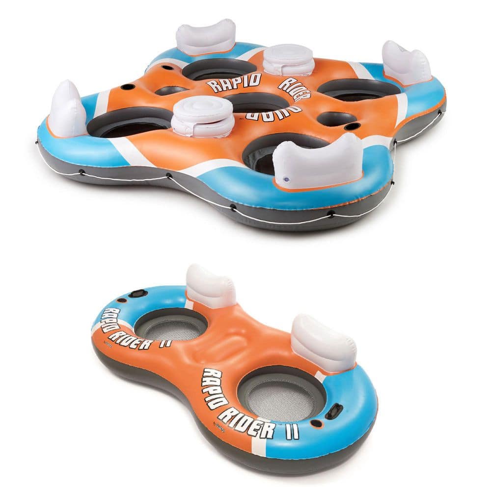 Bestway Orange Rapid Rider 4-Person Floating Island Raft and Rapid Rider 2-Person Tube (Pack Size 2) -  43115EBW+43113E