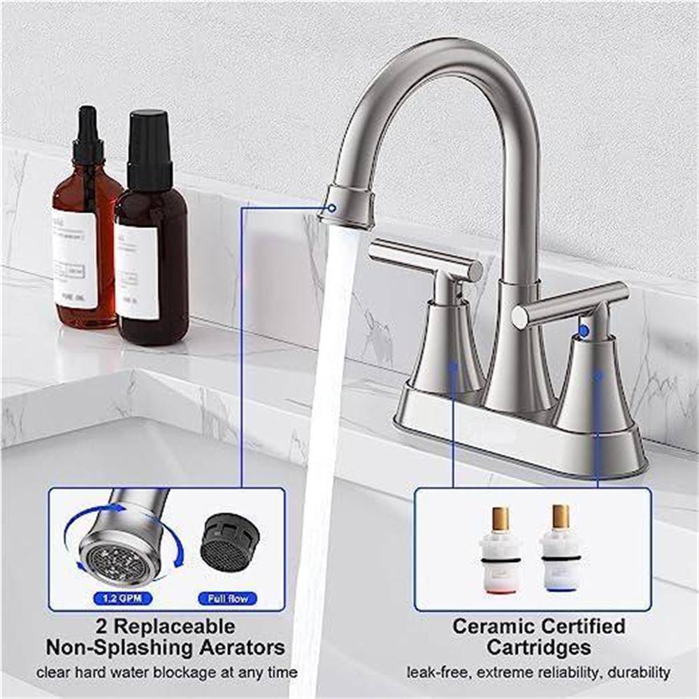 Brushed Nickel 2-Handle Centerset Bathroom Faucet with Pop-Up Drain