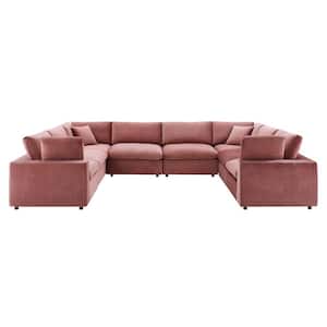 Commix 158 in. 8-Piece Dusty Rose Down Filled Overstuffed Performance Velvet Sectional Sofa