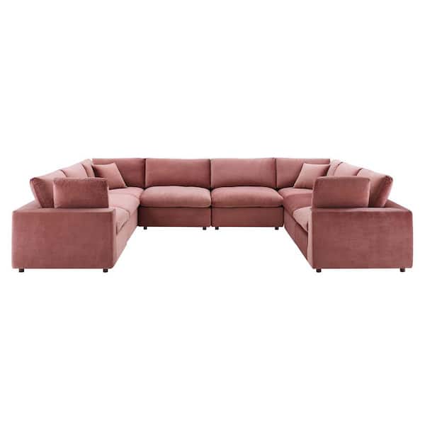 MODWAY Commix 158 in. 8-Piece Dusty Rose Down Filled Overstuffed Performance Velvet Sectional Sofa