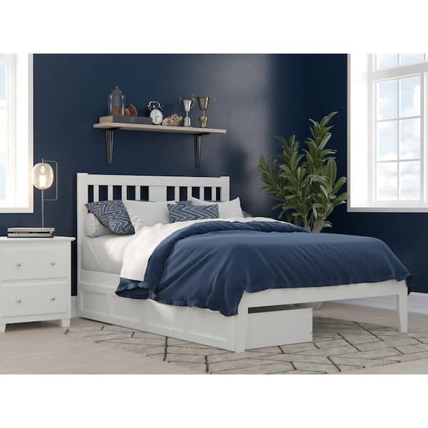 AFI Tahoe White Full Solid Wood Storage Platform Bed with USB Turbo Charger and 2 Drawers