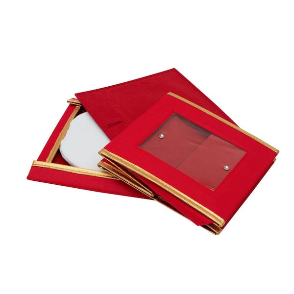 Simplify Holiday Dinner Plate Dinnerware Storage Box with 12 Felt Dividers - Red
