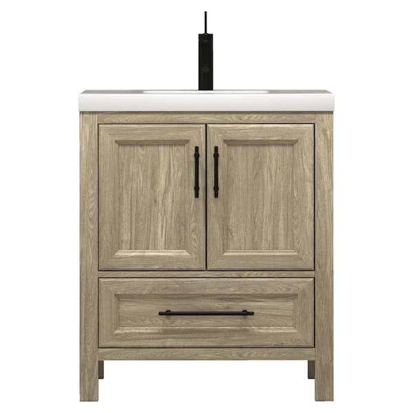 VIV 30 in. W x 20 in. D x 35 in. H Single Sink Freestanding Bath Vanity in Dark French Oak with White Acrylic Top