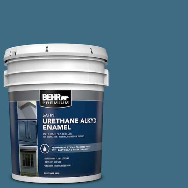 BEHR PREMIUM 5 gal. #S490-6 Bering Wave Urethane Alkyd Satin Enamel Interior/Exterior Paint