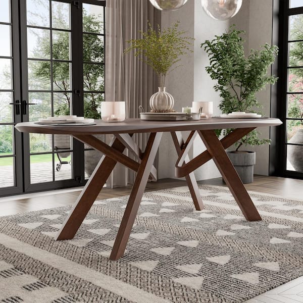 Shelun VI Rich Walnut Wood 82.5 in. Double Pedestal Base Oval Dining Table (Seats-6)
