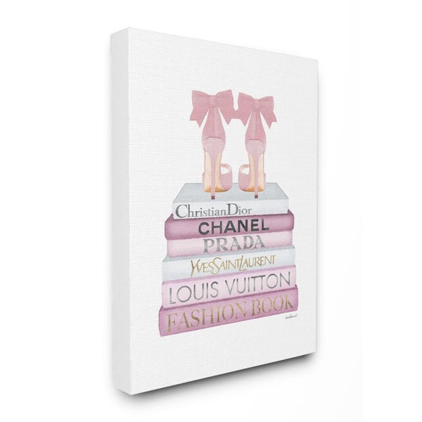 16 in. x 20 in. "Fashion Designer Shoes Bookstack Pink White WaterColor" by Amanda Greenwood Abstract Canvas Wall Art