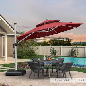 11 ft. Octagon High-Quality Aluminum Cantilever Polyester Outdoor Patio Umbrella with Base, Terra