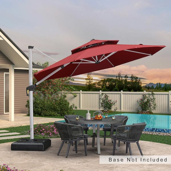 PURPLE LEAF 11 ft. Octagon Aluminum Patio Cantilever Umbrella for Garden Deck Backyard Pool in Terra