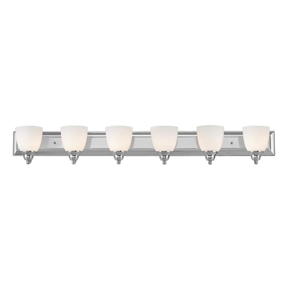 Fairbourne 48 in. 6-Light Polished Chrome Vanity with Satin Opal White Glas