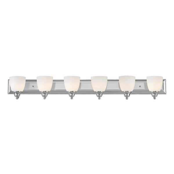Livex Lighting Fairbourne 48 in. 6-Light Polished Chrome Vanity with Satin Opal White Glass