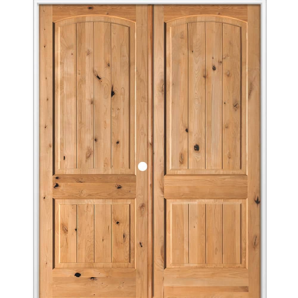 48 in. x 96 in. Rustic Knotty Alder 2-Panel Arch Top VG Left Active Cedar Stain Wood Double Prehung Interior Door price history on PriceWatchPro