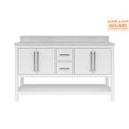 Glovemont 60 in. W x 22 in. D Double Bath Vanity in White with Carrara Marble Vanity Top in Carrara with White Basins
