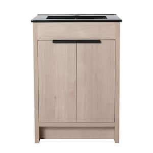 24 in. W x 18 in. D x 34 in. H Freestanding Single Sink Bath Vanity in Plain Light Oak with Black Ceramic Top