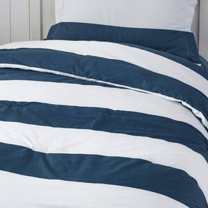 Midnight Blue and White Rugby Stripe Cotton Comforter Set