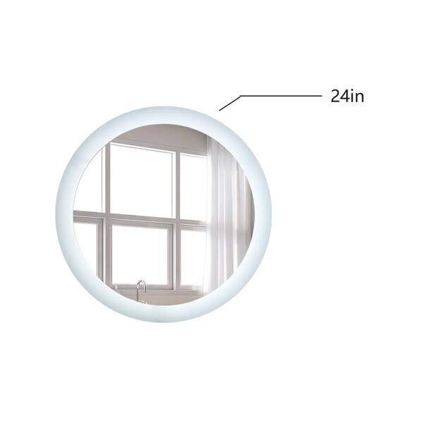 Vanityfus 24 In W X 24 In H Framed Round Led Light Bathroom Vanity Mirror In White Vf C C24 U01 The Home Depot