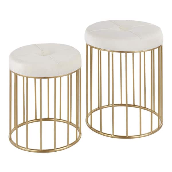 Lumisource Canary Nesting Cream Velvet and Gold Ottoman Set