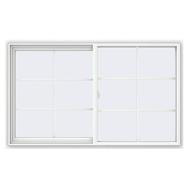 JELD-WEN 59.5 in. x 35.5 in. V-2500 Series White Vinyl Left-Handed Sliding Window with Colonial Grids/Grilles